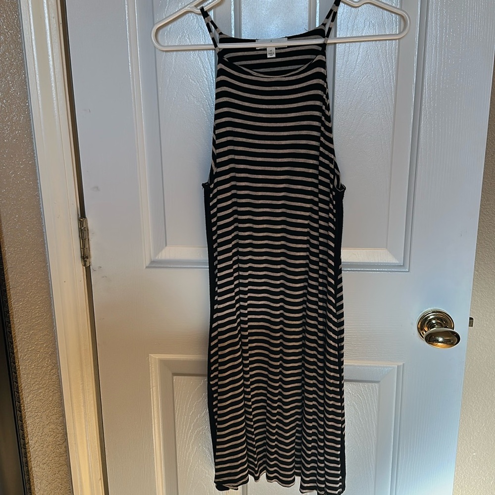 Black and tan stripped tank top dress